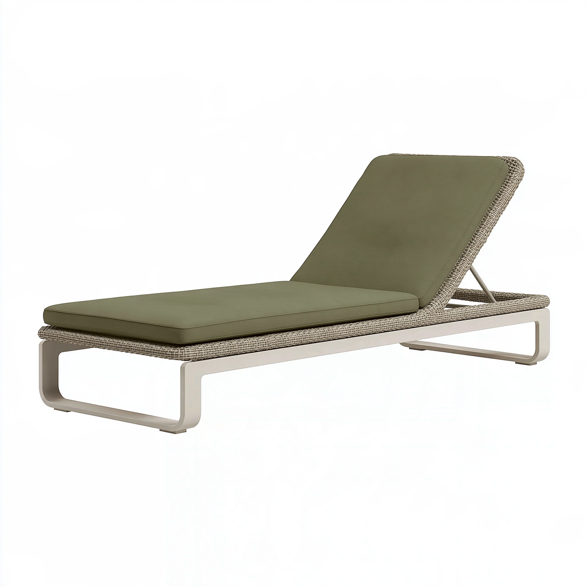Lettino prendisole 200 x 70 x 35 cm in fibra intrecciata verde con schienale reclinabile da esterno