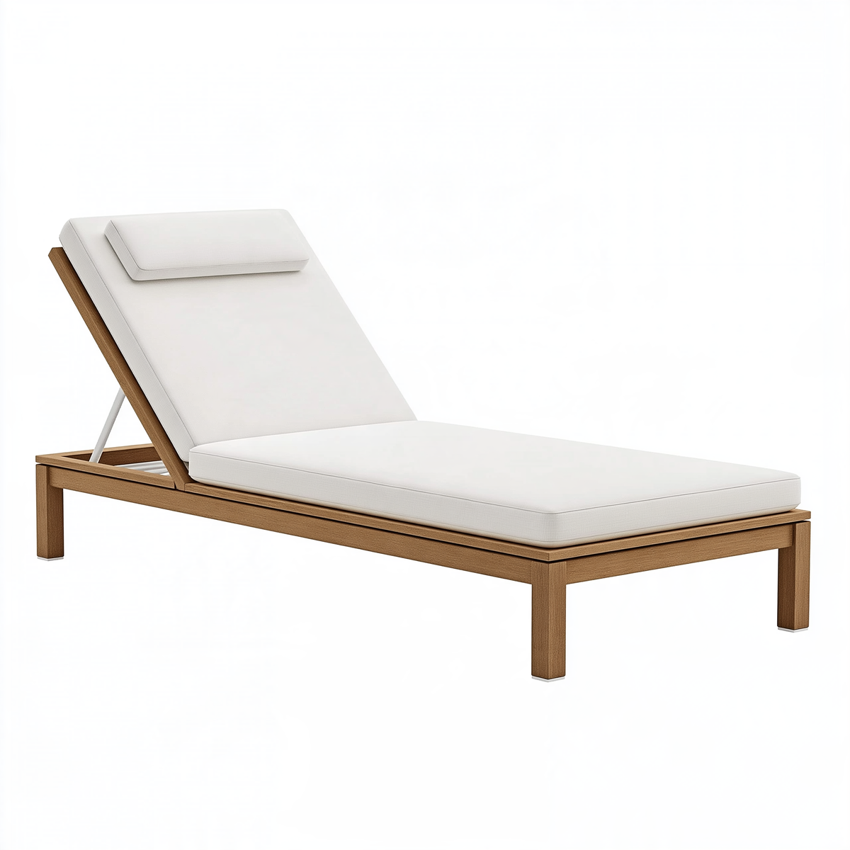 Lettino prendisole 200x70x35 cm in legno marrone e tessuto bianco con schienale regolabile