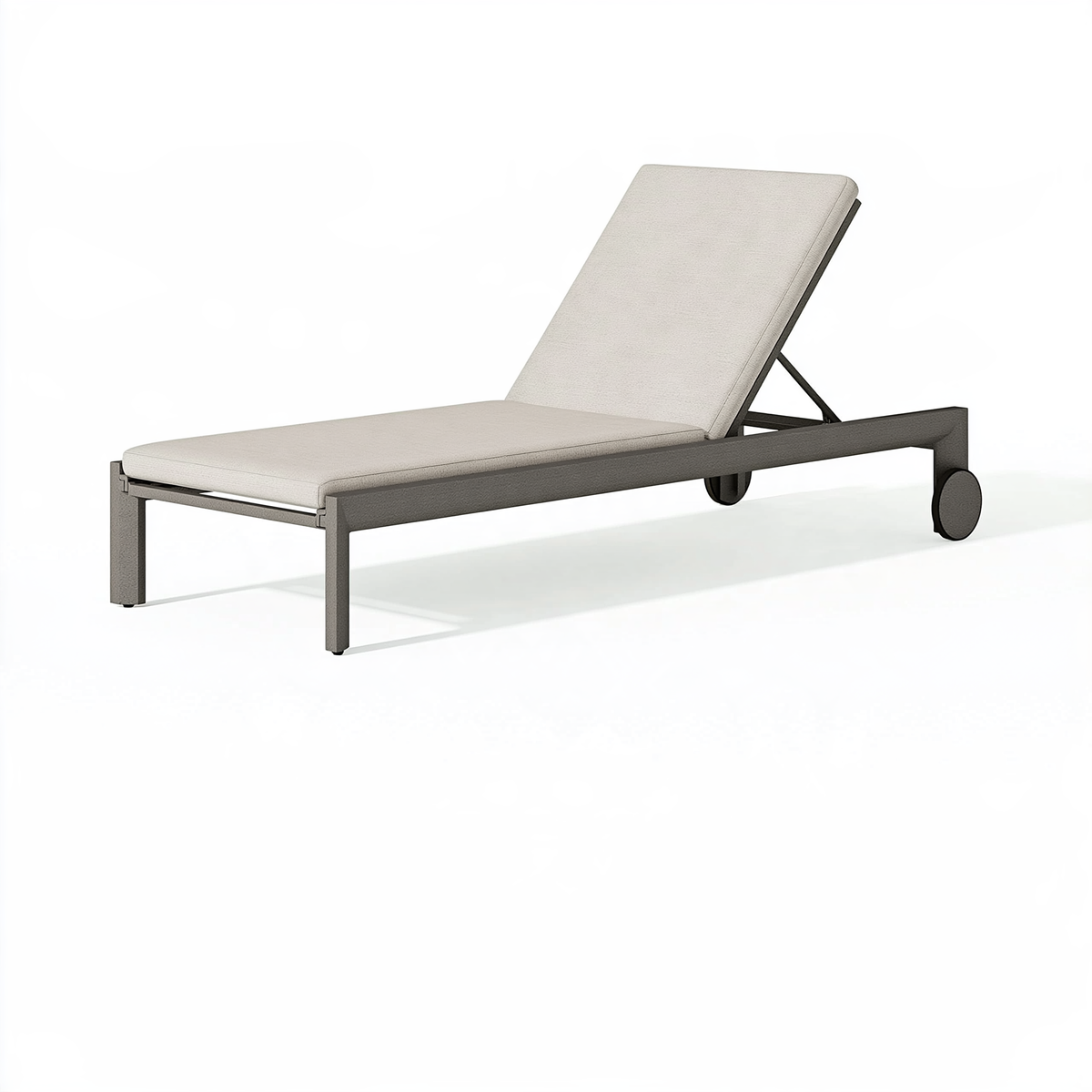 Lettino prendisole 200 x 70 cm in metallo grigio con rivestimento tessile beige - schienale regolabile con ruote per esterno