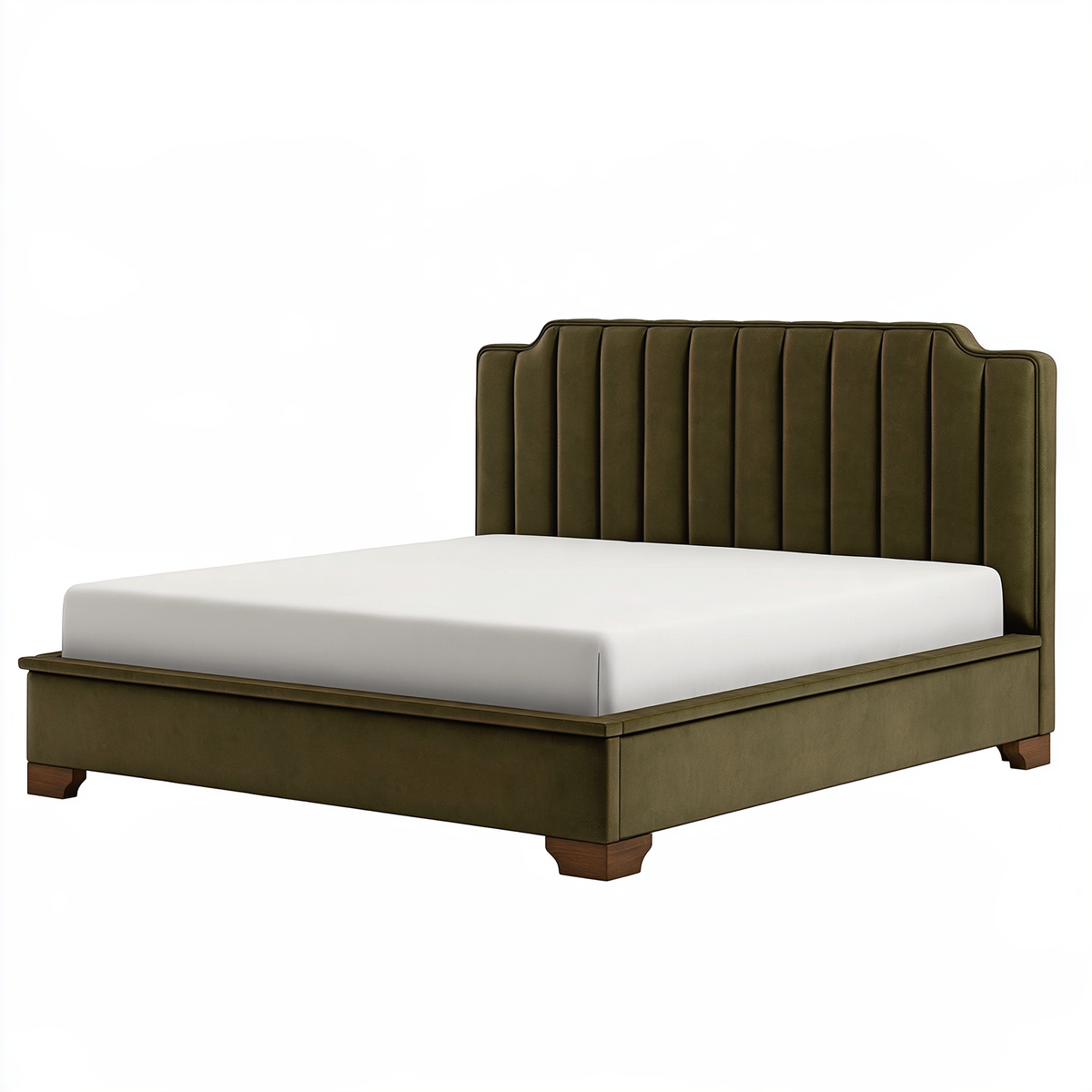 Letto matrimoniale 160 x 200 cm imbottito verde oliva - testiera a canali verticali