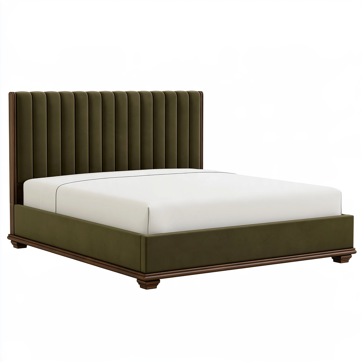 Letto matrimoniale 180 x 200 cm in tessuto verde oliva e legno - testiera imbottita moderna