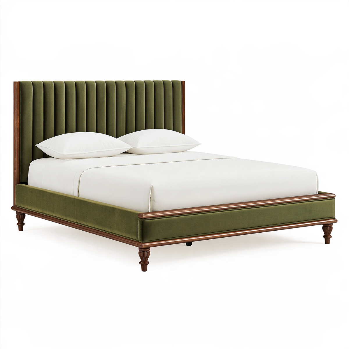 Letto matrimoniale 160 x 200 cm in tessuto verde e legno - stile classico con testiera imbottita