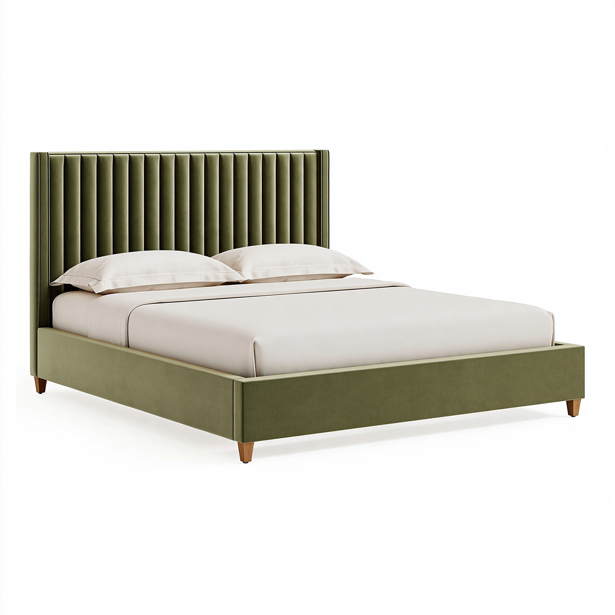 Letto matrimoniale 160 x 200 cm in tessuto verde oliva con testiera imbottita a canali