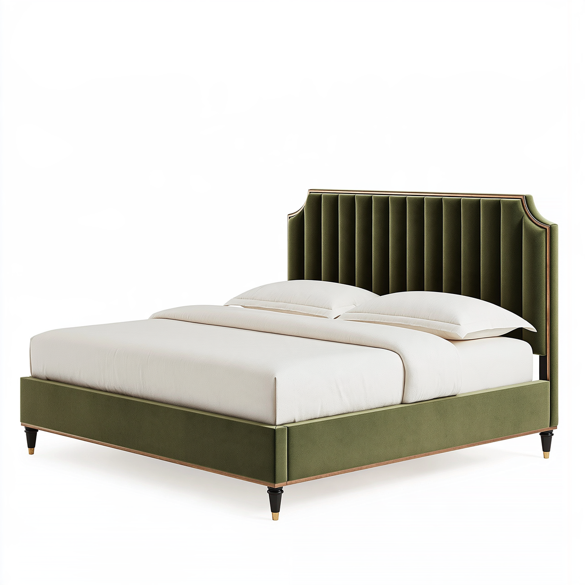 Letto matrimoniale 160 x 200 cm imbottito in tessuto verde oliva con testiera a pannelli stile contemporaneo