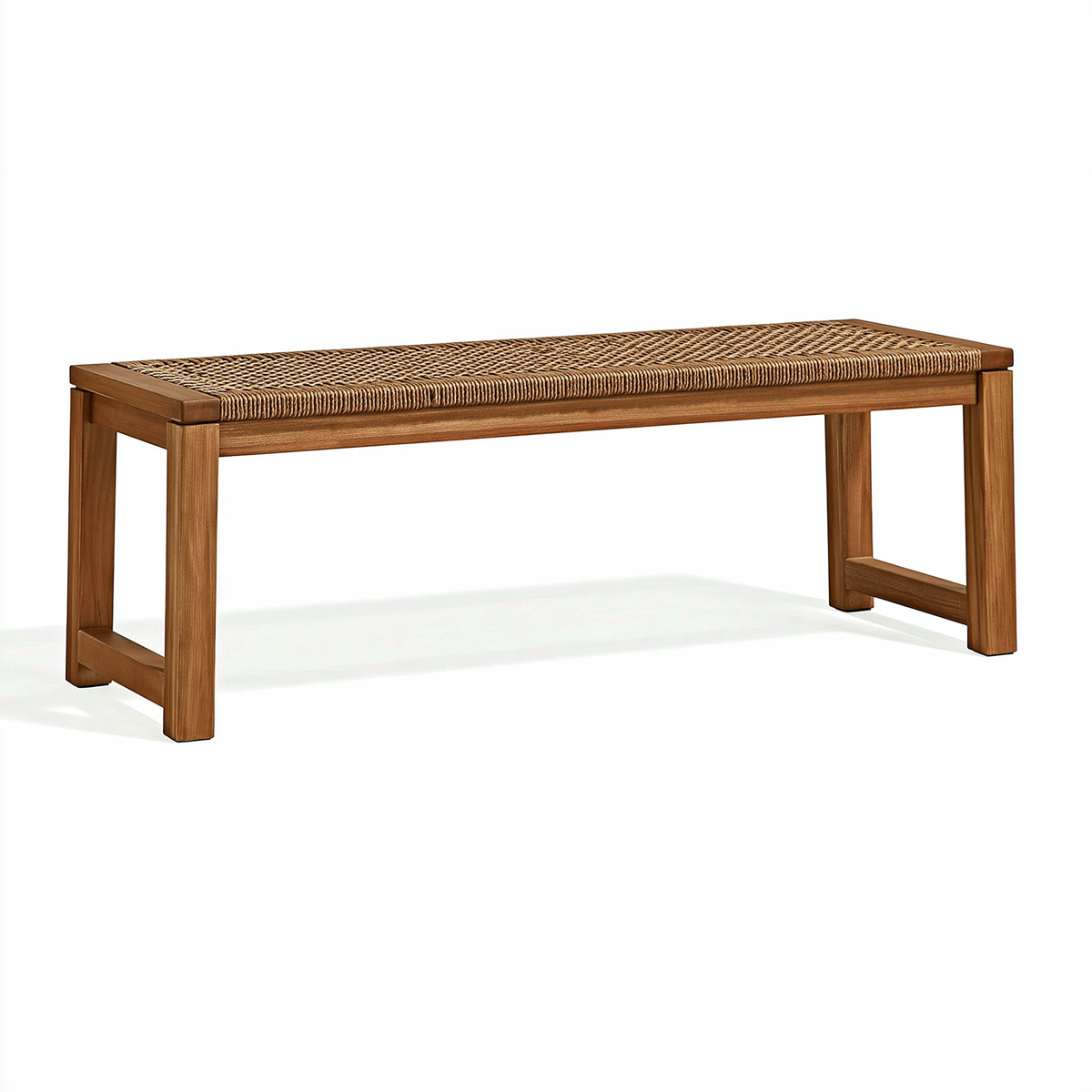 Panca 120 x 40 x 45 cm in legno marrone con seduta intrecciata stile rustico