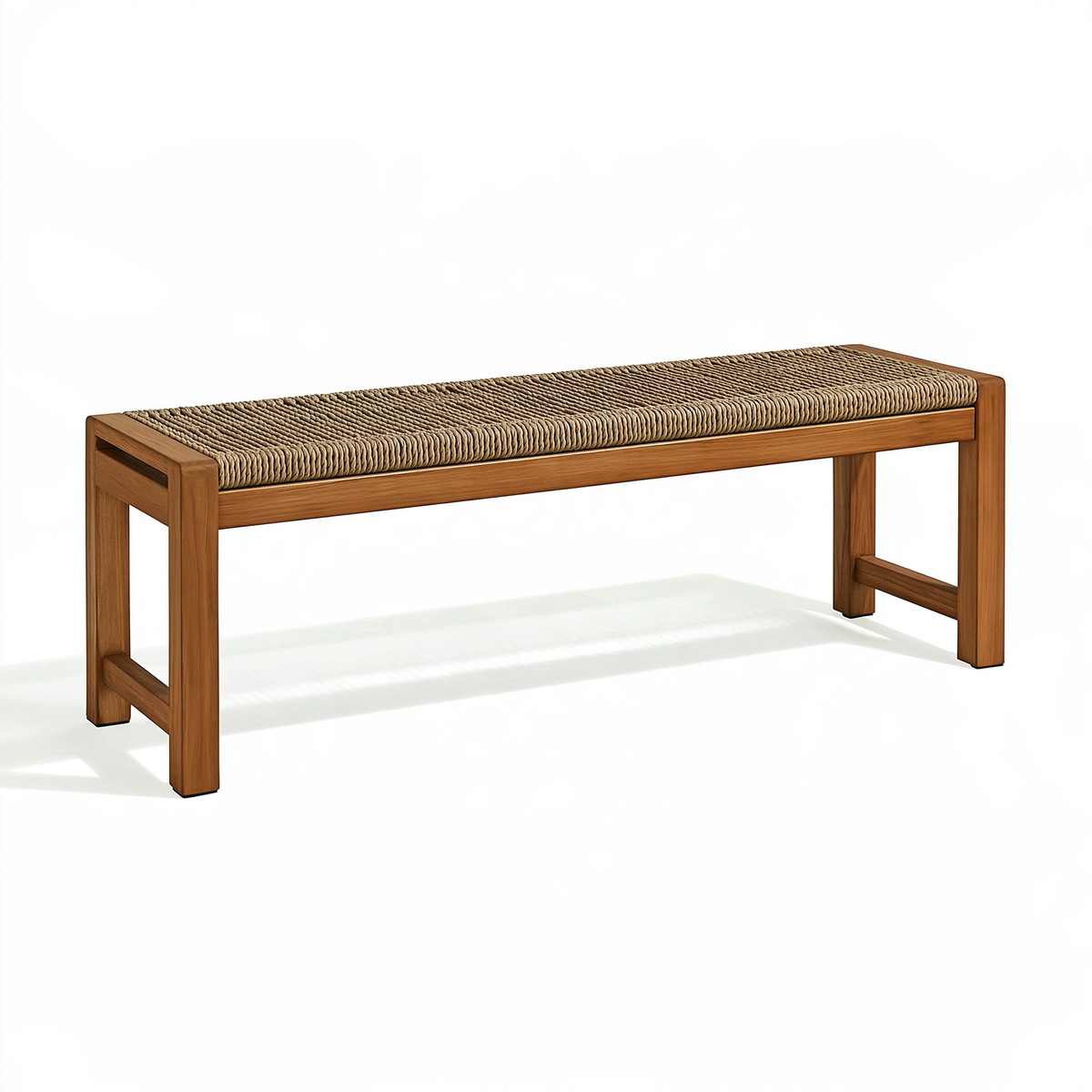 Panca 120 x 40 x 45 cm in legno marrone con seduta intrecciata stile naturale
