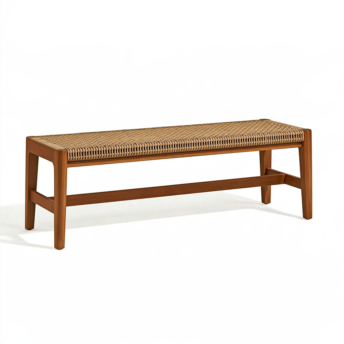 Panca 120 x 40 x 45 cm in legno marrone con seduta intrecciata naturale - stile rustico