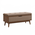 Panca contenitore 120 cm in legno marrone e tessuto beige con seduta imbottita