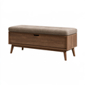 Panca contenitore 120 x 40 x 50 cm in legno marrone con seduta imbottita beige stile moderno