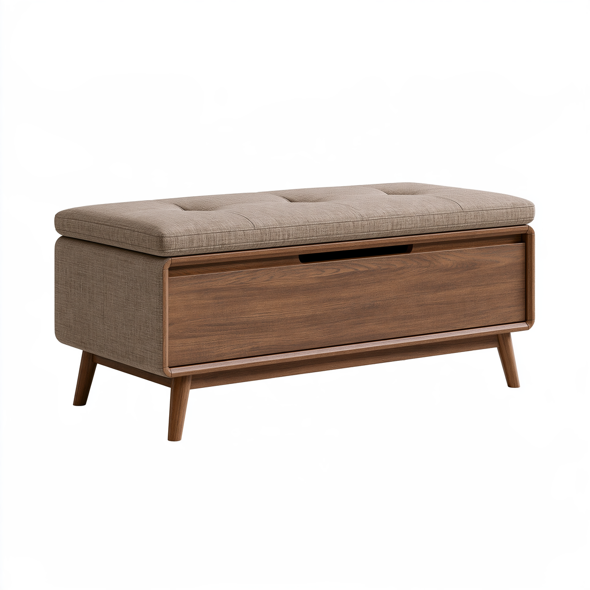 Panca contenitore 100 x 40 x 55 cm in legno e tessuto tortora con cassetto stile moderno