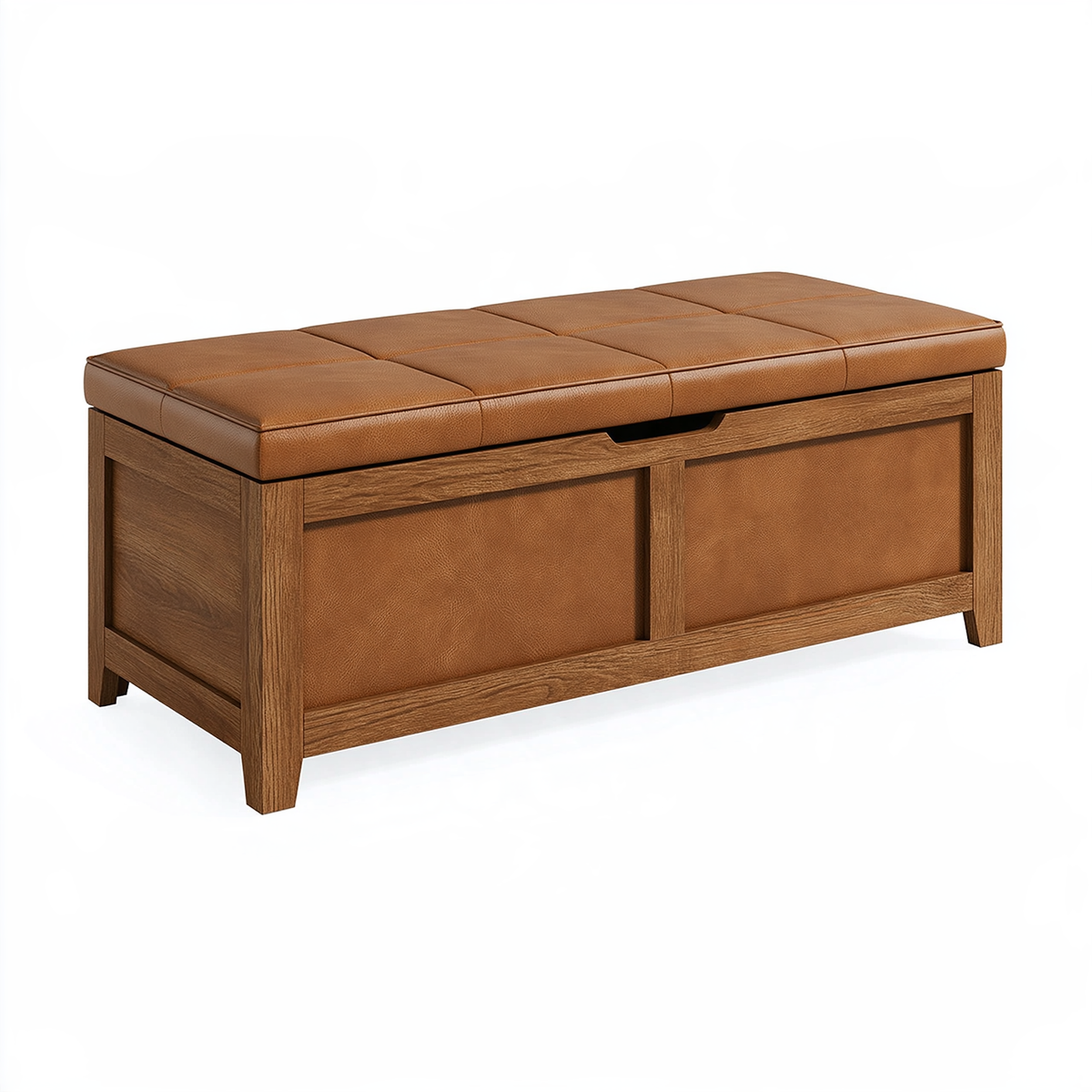 Panca contenitore 100 x 40 x 50 cm in legno marrone con seduta imbottita effetto pelle