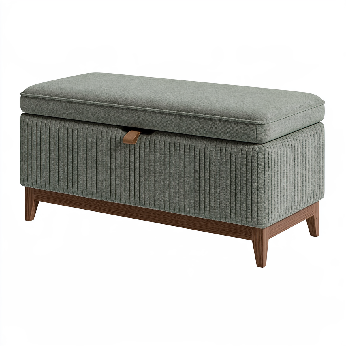 Panca contenitore 100 x 45 x 45 cm in tessuto verde salvia con base in legno - stile moderno