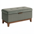 Panca contenitore 100 x 45 x 48 cm in tessuto a coste verde con gambe in legno - stile moderno