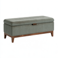 Panca contenitore 100 x 45 x 45 cm in tessuto verde salvia con gambe in legno - seduta imbottita
