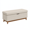 Panca contenitore 120 x 45 x 48 cm in tessuto beige con base in legno - seduta imbottita rigata