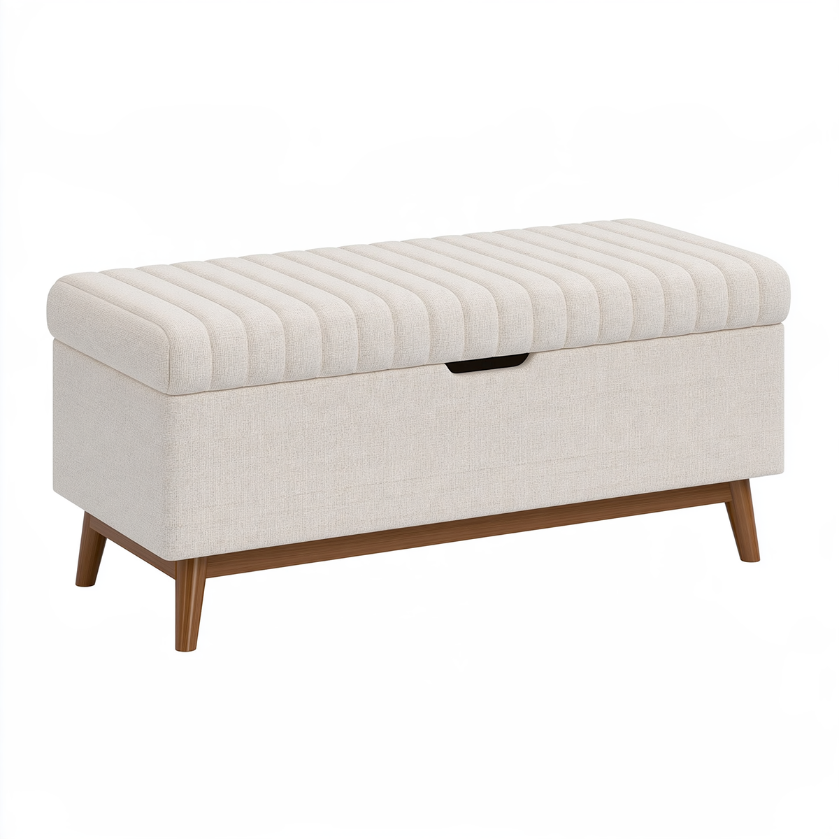 Panca contenitore 120 x 45 x 50 cm in tessuto beige con gambe in legno stile moderno
