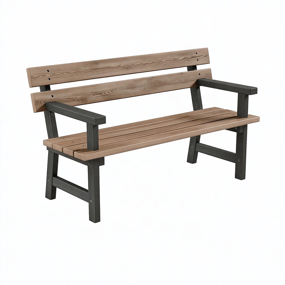Panca da giardino 120 cm in legno e metallo marrone/nero con braccioli stile rustico