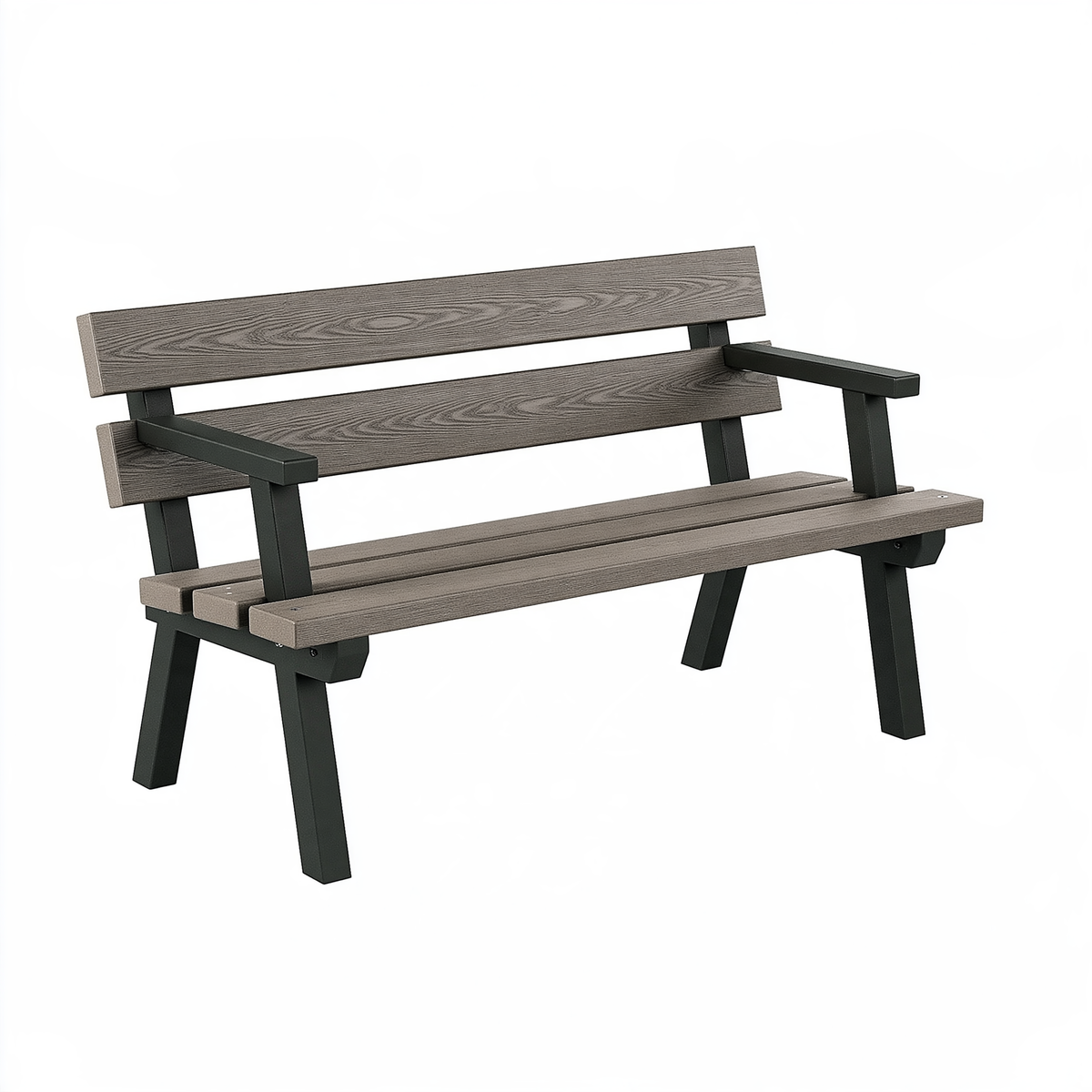 Panca da giardino 120 x 65 x 85 cm effetto legno grigio con struttura in metallo e braccioli