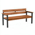 Panca da giardino 120 cm in legno marrone e acciaio nero - Seduta da esterno con schienale e braccioli