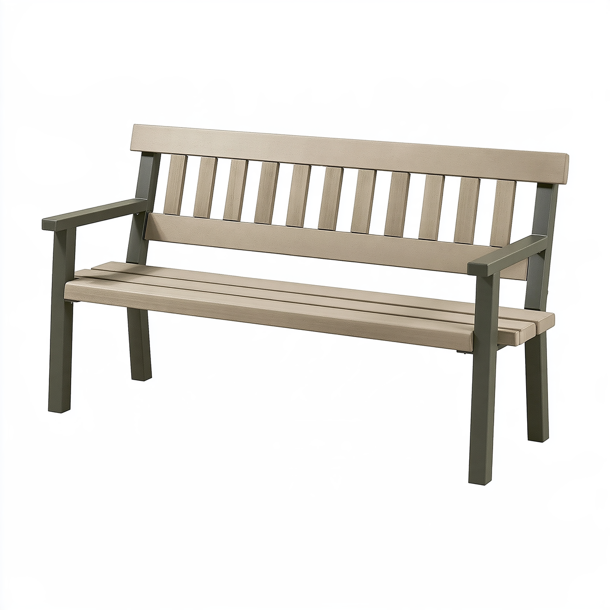 Panchina da giardino 122 x 61 x 86 cm in acciaio e listelli effetto legno beige/grigio scuro - stile moderno