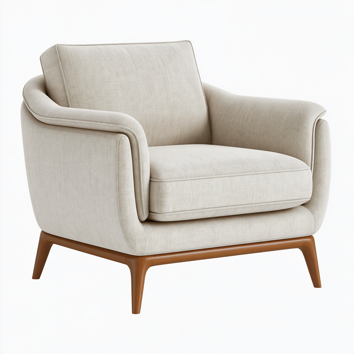 Poltrona 80 x 85 x 85 cm in tessuto beige con base in legno per soggiorno stile moderno
