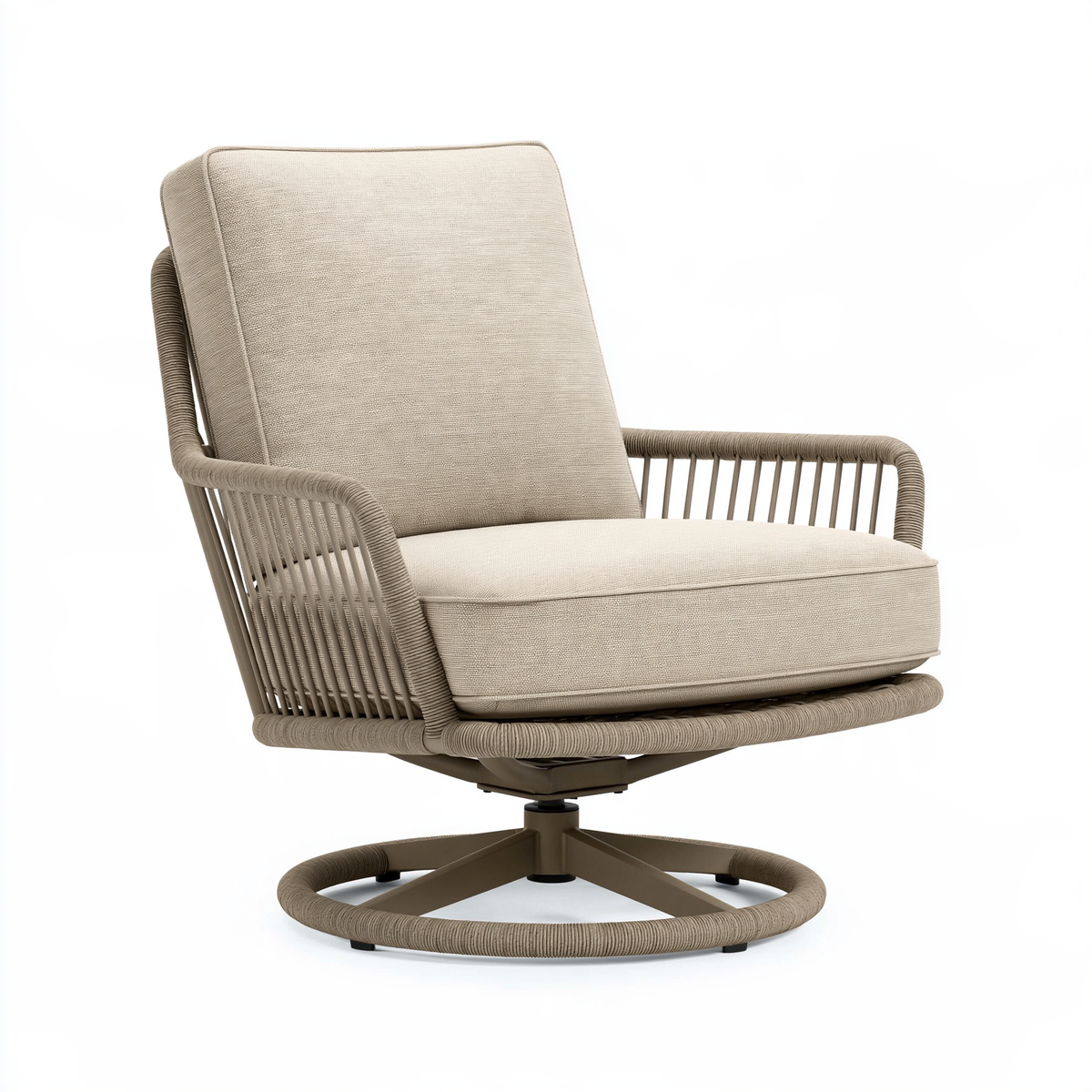 Poltrona girevole 80 x 85 x 102 cm in corda e tessuto beige stile moderno