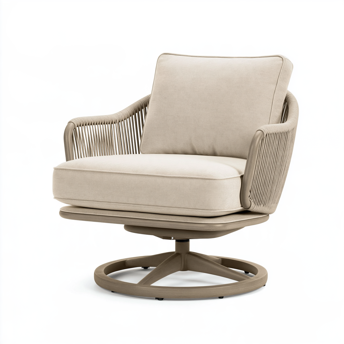 Poltrona girevole 80 x 85 x 95 cm in tessuto beige con struttura effetto legno