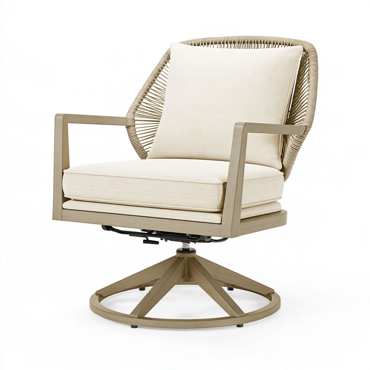 Poltrona girevole reclinabile 82 x 92 x 105 cm in legno e corda beige stile naturale