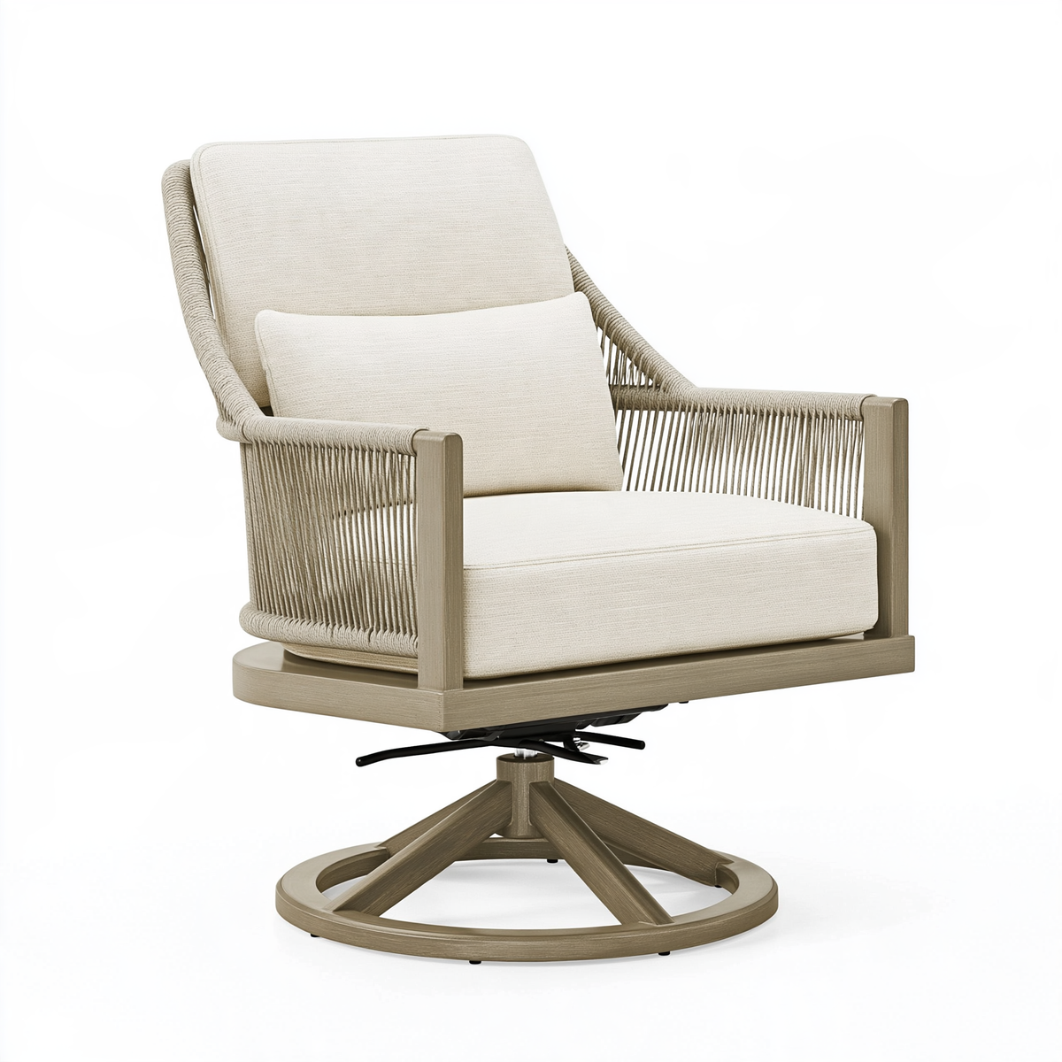 Poltrona girevole da esterno 78 x 85 x 100 cm in legno e corda beige stile contemporaneo